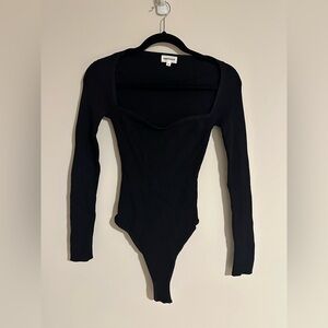 Superdown Black Ribbed long sleeve bodysuit